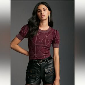 Kachel Anthropologie Lurex Sweater Tee, wine